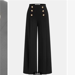 Black Mid-Waist Metal Button Casual Pants